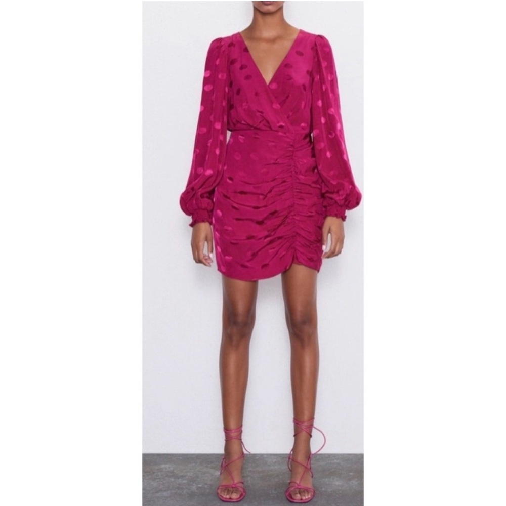 Zara pink satin ruched dress